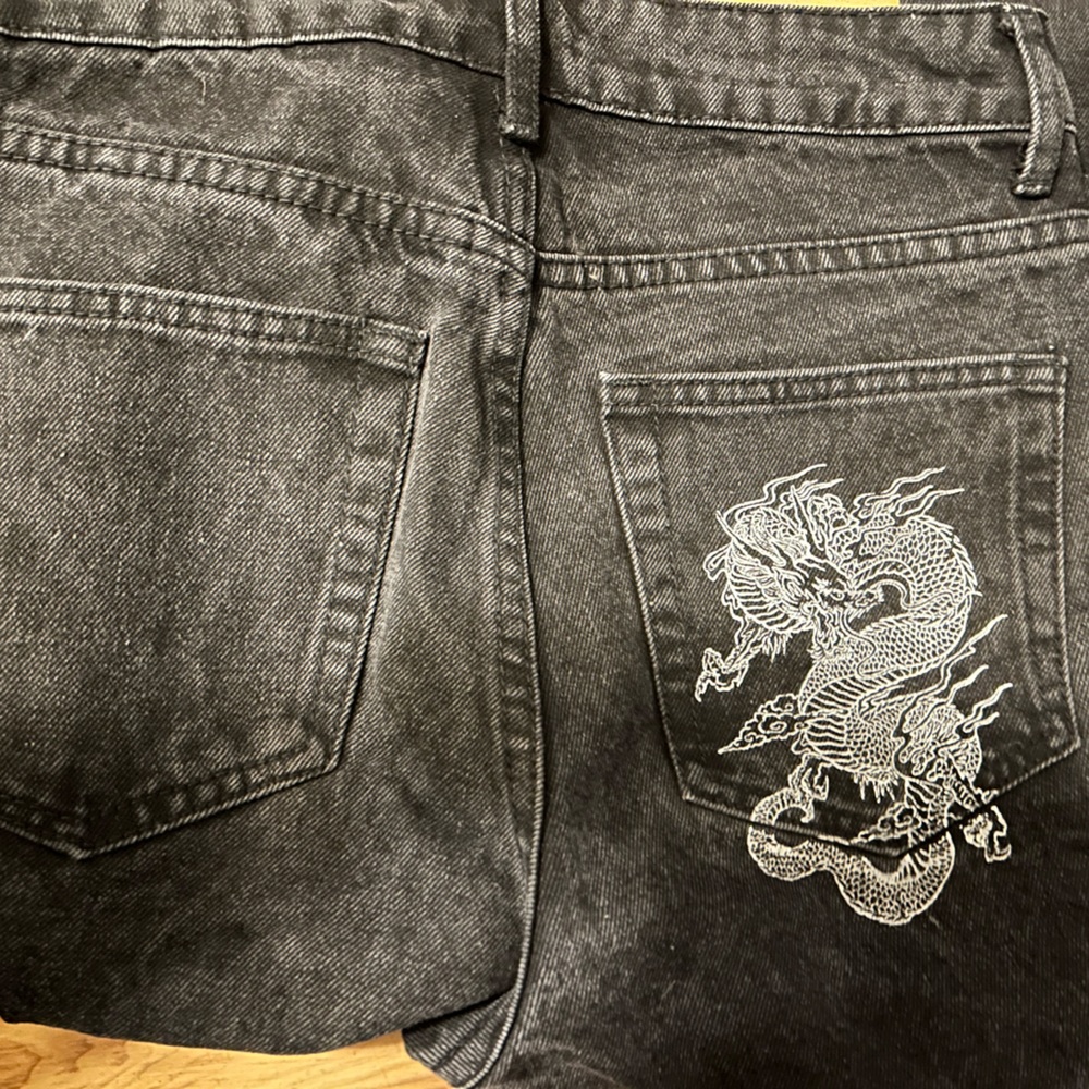 Black Grunge Dragon Jeans XS